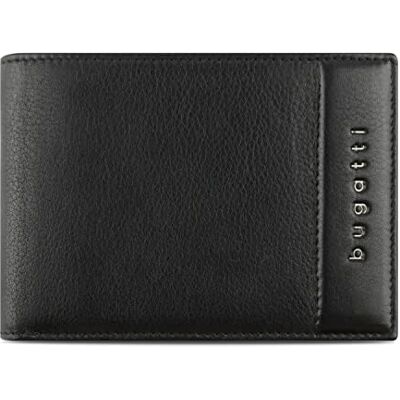 bugatti Nome portefeuille à rabat en cuir de veau véritable, format paysage, protection RFID, noir bugatti Nome portefeuille à rabat en cuir de veau véritable, format paysage, protection RFID, noir