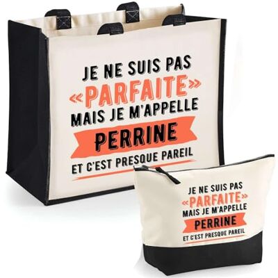Planetee Duo cabas jute et trousse noire Perrine Parfaite Cadeau humour femme Anniversaire Noël fête des Mères Mamie Sac shopping courses et pochette Planetee Duo cabas jute et trousse noire Perrine Parfaite Cadeau humour femme Anniversaire Noël fête des Mères Mamie Sac shopping courses et pochette