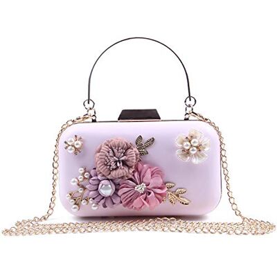 EVEOUT Pochette de Mariage Perlée Fleur pour Mariées, Sac à Main en Cuir Rétro avec Bandoulière et Chaîne pour Femme, Rose EVEOUT Pochette de Mariage Perlée Fleur pour Mariées, Sac à Main en Cuir Rétro avec Bandoulière et Chaîne pour Femme, Rose