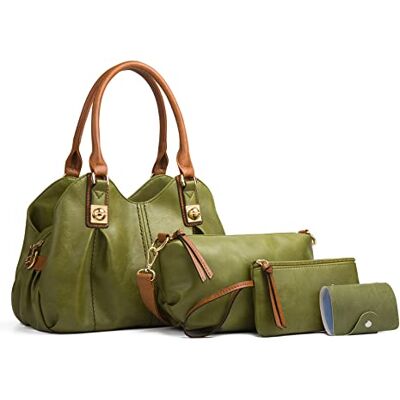 FANDARE Rétro Sac à Main Femme Sacs bandoulière étanche Pochette Cuir Souple Sac portés épaule Sac à bandoulière 4pcs pour Voyage Travail Achats Sac Cabas, Vert, L, Rétro FANDARE Rétro Sac à Main Femme Sacs bandoulière étanche Pochette Cuir Souple Sac portés épaule Sac à bandoulière 4pcs pour Voyage Travail Achats Sac Cabas, Vert, L, Rétro