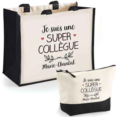 Planetee Duo cabas jute et trousse noir Marie-Chantal Une Super Collègue Cadeau Anniversaire Femme Noël Fête des Mères Set Shopping Sac de courses & Pochette Planetee Duo cabas jute et trousse noir Marie-Chantal Une Super Collègue Cadeau Anniversaire Femme Noël Fête des Mères Set Shopping Sac de courses & Pochette