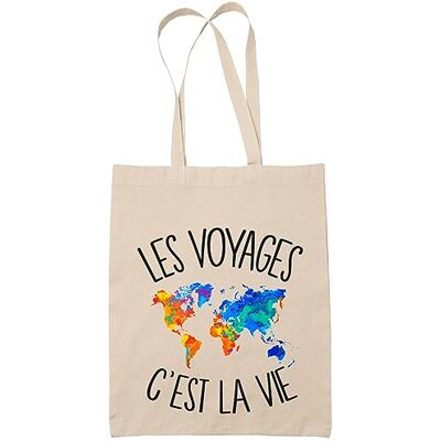 Planetee Tote bag voyages c'est la vie Idée Cadeau Sac cabas Bandoulière, Sac de Plage Imprimé en France, Beige Planetee Tote bag voyages c'est la vie Idée Cadeau Sac cabas Bandoulière, Sac de Plage Imprimé en France, Beige