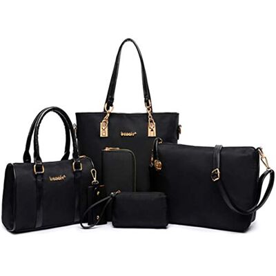 FiveloveTwo Mode 6 Pièces Sac Set Noir PU Cuir Femmes Main + Fourre-Tout + Sac à Bandoulière + Portefeuille + Carte Pochette Clutch Épaule FiveloveTwo Mode 6 Pièces Sac Set Noir PU Cuir Femmes Main + Fourre-Tout + Sac à Bandoulière + Portefeuille + Carte Pochette Clutch Épaule