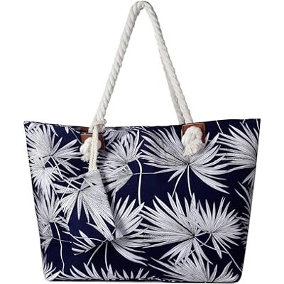 DonDon Grand sac de plage imperméable avec fermeture à glissière Sac shopping à bandoulière herbe bleu foncé DonDon Grand sac de plage imperméable avec fermeture à glissière Sac shopping à bandoulière herbe bleu foncé