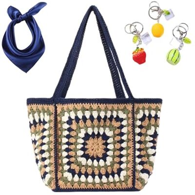 YANROSE Sacs de plage au crochet for femmes, sac à bandoulière fourre-tout, sacs à main tissés, sac à main de plage d’été YANROSE Sacs de plage au crochet for femmes, sac à bandoulière fourre-tout, sacs à main tissés, sac à main de plage d’été