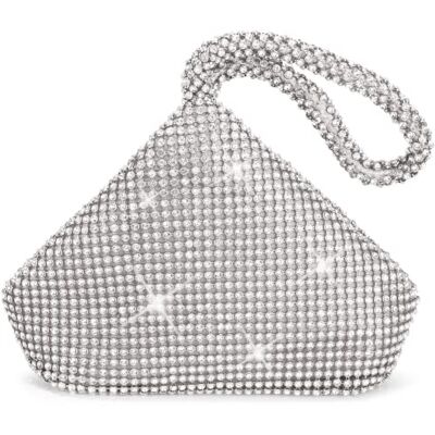 ele ELEOPTION J&G Sac à main triangulaire en strass pour femme Sac à main pour soirée, fête, mariage, Argent (Silver) ele ELEOPTION J&G Sac à main triangulaire en strass pour femme Sac à main pour soirée, fête, mariage, Argent (Silver)