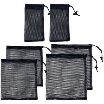 Yicoovey Lot de 6 sacs en maille filet pour équipement de sport avec cordon de serrage, sac en maille de nylon noir pour voyage, cosmétiques, accessoires de sport, pour ranger des marchandises et des jouets Yicoovey Lot de 6 sacs en maille filet pour équipement de sport avec cordon de serrage, sac en maille de nylon noir pour voyage, cosmétiques, accessoires de sport, pour ranger des marchandises et des jouets