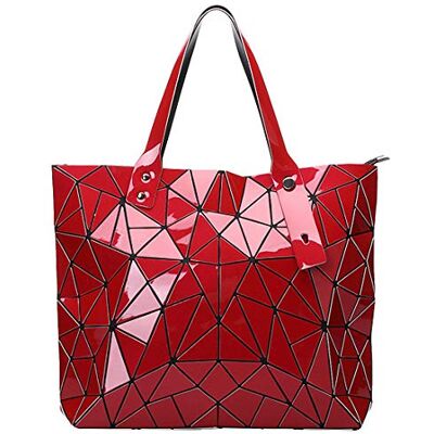 Ulalaza Sac à main en treillis géométrique avec poignée sur le dessus pour femme, mat fourre-tout rouge, taille unique Ulalaza Sac à main en treillis géométrique avec poignée sur le dessus pour femme, mat fourre-tout rouge, taille unique