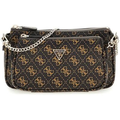 GUESS Noelle II Double Pouch Crossbody Bag Brown Logo GUESS Noelle II Double Pouch Crossbody Bag Brown Logo