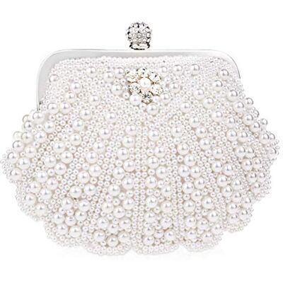 NICOLE & DORIS Femme Sac de soirée Pochette Sac à Main en Bandoulièr Perles Sac de Mariage Sac en Strass avec Chaîne, Blanc, L NICOLE & DORIS Femme Sac de soirée Pochette Sac à Main en Bandoulièr Perles Sac de Mariage Sac en Strass avec Chaîne, Blanc, L