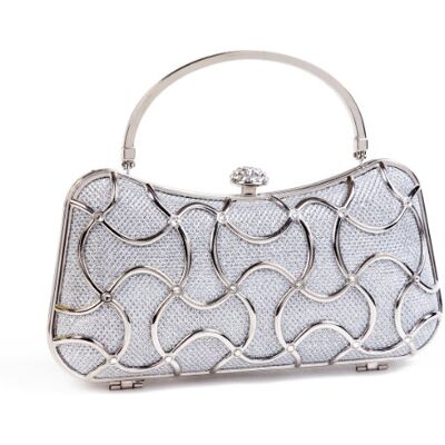Damara Sac De Soirée Métal Etui Sillon Relief pour Femmes, Argent Damara Sac De Soirée Métal Etui Sillon Relief pour Femmes, Argent