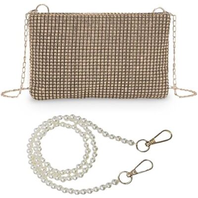 ZGDEIWGF 1 sac à bandoulière unique, 1 chaîne de perles, sac brillant pour femme, sac à main doré, pochette pour femme, or, Einheitsgröße ZGDEIWGF 1 sac à bandoulière unique, 1 chaîne de perles, sac brillant pour femme, sac à main doré, pochette pour femme, or, Einheitsgröße