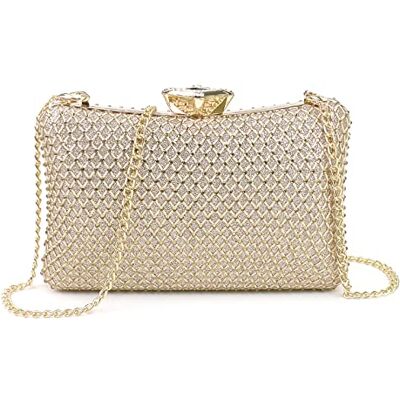 NICOLE & DORIS Sac Pochette de Soirée en Paillettes Brillantes Élégant Sac à Main et Bandoulière avec Chaîne pour Mariage Cocktail Fête, Or, L NICOLE & DORIS Sac Pochette de Soirée en Paillettes Brillantes Élégant Sac à Main et Bandoulière avec Chaîne pour Mariage Cocktail Fête, Or, L