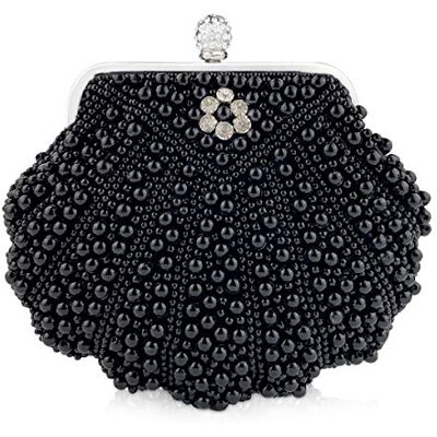 NICOLE & DORIS Femme Sac de soirée Pochette Sac à Main en Bandoulièr Perles Sac de Mariage Sac en Strass avec Chaîne, Noir, L NICOLE & DORIS Femme Sac de soirée Pochette Sac à Main en Bandoulièr Perles Sac de Mariage Sac en Strass avec Chaîne, Noir, L