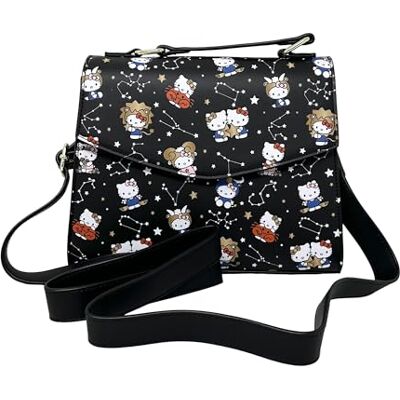 Loungefly Sanrio Hello Kitty Zodiac Imprimé intégral Crossbody Satchel Sac à main Portefeuille Noir Taille M Loungefly Sanrio Hello Kitty Zodiac Imprimé intégral Crossbody Satchel Sac à main Portefeuille Noir Taille M