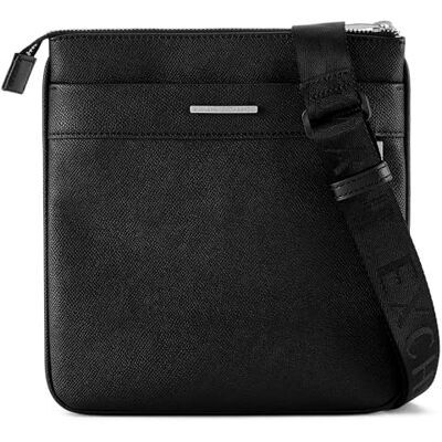 Giorgio Armani Exchange New York pour homme, plaque avec logo en métal, poche avant, sac messager à fermeture éclair, noir Giorgio Armani Exchange New York pour homme, plaque avec logo en métal, poche avant, sac messager à fermeture éclair, noir