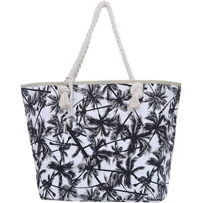 DonDon Sac de Plage Gros avec Fermeture à glissière 58 x 38 x 18 cm Palmes Blanc Noir Miami Florida DonDon Sac de Plage Gros avec Fermeture à glissière 58 x 38 x 18 cm Palmes Blanc Noir Miami Florida