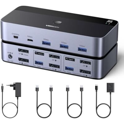 UGREEN Switch KVM DisplayPort 2 Entrées 2 Sorties 8K 60Hz 4K 240Hz Double Affichage Commutateur KVM avec 4 Ports USB 3A1C 5Gbps pour Clavier Souris Disque Dur Contrôleur de Bureau Câbles USB Inclus UGREEN Switch KVM DisplayPort 2 Entrées 2 Sorties 8K 60Hz 4K 240Hz Double Affichage Commutateur KVM avec 4 Ports USB 3A1C 5Gbps pour Clavier Souris Disque Dur Contrôleur de Bureau Câbles USB Inclus
