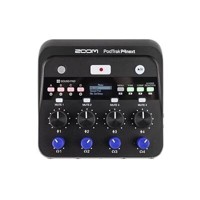 Zoom PodTrak P4next enregistreur de podcast, 4 entrées micro XLR, 4 sorties casque, réduction du bruit par IA, effets sonores et Comp, entrée téléphone, pads sonores, enregistrement sur SD Zoom PodTrak P4next enregistreur de podcast, 4 entrées micro XLR, 4 sorties casque, réduction du bruit par IA, effets sonores et Comp, entrée téléphone, pads sonores, enregistrement sur SD