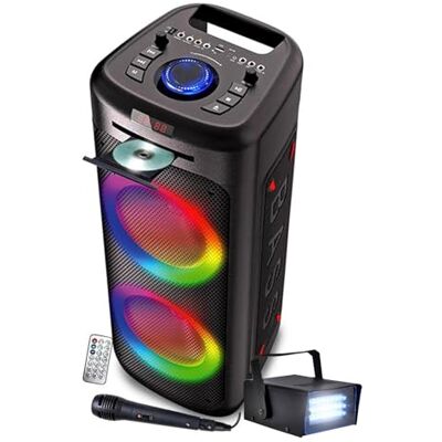 INOVALLEY Enceinte DJ 1000W Lumineuse Lecteur CD MS06-CD-XXL Bluetooth USB Radio FM, LED Strobe, Soirée, Fête Karaoké, Anniv INOVALLEY Enceinte DJ 1000W Lumineuse Lecteur CD MS06-CD-XXL Bluetooth USB Radio FM, LED Strobe, Soirée, Fête Karaoké, Anniv
