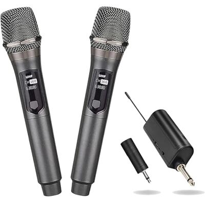 HUACAM Système de microphone à main professionnel sans fil avec récepteur rechargeable et sortie de 3,5 mm, fonctionnement à fréquence fixe pour DJ, événements à l'église et karaoké (68) HUACAM Système de microphone à main professionnel sans fil avec récepteur rechargeable et sortie de 3,5 mm, fonctionnement à fréquence fixe pour DJ, événements à l'église et karaoké (68)