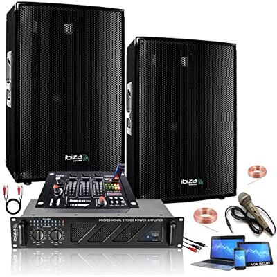Ibiza SOUND LIGHT Pack Sono 2160W Total Sound 2 Enceintes 2x600w Ampli Ventilé 2x480w Table de mixage Câblage Idéal Bar Salle des fêtes Ibiza SOUND LIGHT Pack Sono 2160W Total Sound 2 Enceintes 2x600w Ampli Ventilé 2x480w Table de mixage Câblage Idéal Bar Salle des fêtes