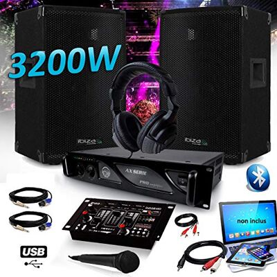 Ibiza Pack DJ SONO SET 3200W Enceintes DISCO12 + Amplificateur MyDj 2000W + Table de Mixage DJ21 USB Bluetooth + CASQUE MICRO Ibiza Pack DJ SONO SET 3200W Enceintes DISCO12 + Amplificateur MyDj 2000W + Table de Mixage DJ21 USB Bluetooth + CASQUE MICRO