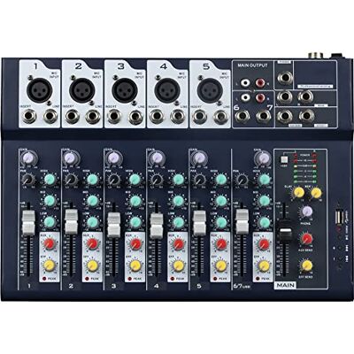 WEYMIC Table de mixage professionnelle 7 canaux 2 bus mixeur/w interface audio USB, stéréo pour enregistrement DJ, scène, karaoké, application de musique WEYMIC Table de mixage professionnelle 7 canaux 2 bus mixeur/w interface audio USB, stéréo pour enregistrement DJ, scène, karaoké, application de musique