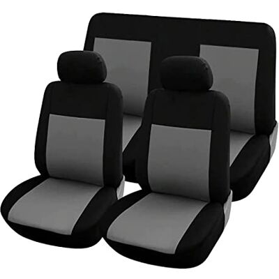 Rebeca Shop Housses de siège universelles pour voiture Kit avant et arrière Plusieurs couleurs Soft confortable Respirant Protection pour sièges auto (gris/noir) Rebeca Shop Housses de siège universelles pour voiture Kit avant et arrière Plusieurs couleurs Soft confortable Respirant Protection pour sièges auto (gris/noir)