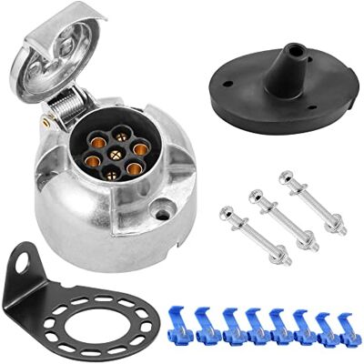 SPARKMOTO Prise Remorque 7 Broches Femelle en Metal, Prise d'attache métal 7 Broches pour remorque de Voiture,12V Prise Attelage 7 Broches Aluminium,avec Kit Support et Joint arrière Étanche(SKM07SK) SPARKMOTO Prise Remorque 7 Broches Femelle en Metal, Prise d'attache métal 7 Broches pour remorque de Voiture,12V Prise Attelage 7 Broches Aluminium,avec Kit Support et Joint arrière Étanche(SKM07SK)