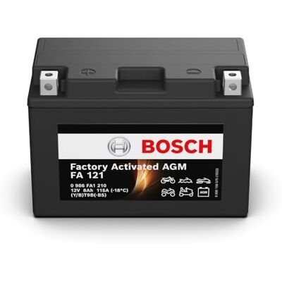 Bosch FA121 Batterie de moto AGM 12 V 115 A 8 Ah pour moto, enduro, scooters, quads, jet-skis, compatible M6013, BT9B-BS, BT9B Bosch FA121 Batterie de moto AGM 12 V 115 A 8 Ah pour moto, enduro, scooters, quads, jet-skis, compatible M6013, BT9B-BS, BT9B