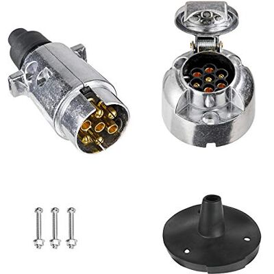 BEIJISTAR Fiche et Prise Remorque en Métal 7 Broches avec Joint en Caoutchouc, 12V Étanche Connecteur Prise Remorque en Métal Mâle et Femelle, pour Caravane RV Voiture Bateau (Alliage d'aluminium) BEIJISTAR Fiche et Prise Remorque en Métal 7 Broches avec Joint en Caoutchouc, 12V Étanche Connecteur Prise Remorque en Métal Mâle et Femelle, pour Caravane RV Voiture Bateau (Alliage d'aluminium)