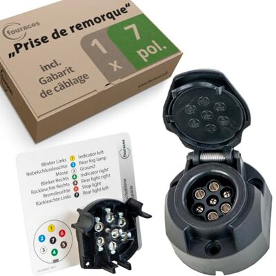 fouraces Prise de remorque 7 broches, gabarit pour voiture, auto et tracteur Attelage de remorque, caravane, noir fouraces Prise de remorque 7 broches, gabarit pour voiture, auto et tracteur Attelage de remorque, caravane, noir
