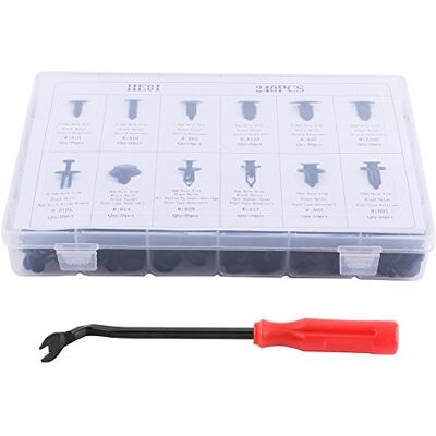 VGEBY 240pcs Rivet Clips Plastique, Voiture Rivets Fixation Set Panneaux de Portes/Garnissages/Pare-Chocs/Habillage Universel pour Autos Véhicules avec Pince de Retrait VGEBY 240pcs Rivet Clips Plastique, Voiture Rivets Fixation Set Panneaux de Portes/Garnissages/Pare-Chocs/Habillage Universel pour Autos Véhicules avec Pince de Retrait