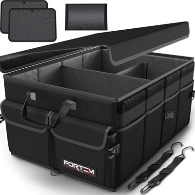 FORTEM Organisateur de Coffre Voiture, Rangement Pliable SUV Multi Compartiments, Accessoires Auto pour Femme Homme, Tissu Oxford 600D, Fond Antidérapant, Sangles de Fixation, Couvercle Souple (65L) FORTEM Organisateur de Coffre Voiture, Rangement Pliable SUV Multi Compartiments, Accessoires Auto pour Femme Homme, Tissu Oxford 600D, Fond Antidérapant, Sangles de Fixation, Couvercle Souple (65L)