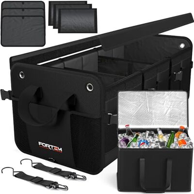 FORTEM Organisateur de Coffre SUV avec Glacière, Sac Rangement Pliable Multi Compartiments, Accessoires Auto Femme Homme, Oxford 1680D, Fond Antidérapant, Sangles Réglables, Couvercle Souple (110L) FORTEM Organisateur de Coffre SUV avec Glacière, Sac Rangement Pliable Multi Compartiments, Accessoires Auto Femme Homme, Oxford 1680D, Fond Antidérapant, Sangles Réglables, Couvercle Souple (110L)