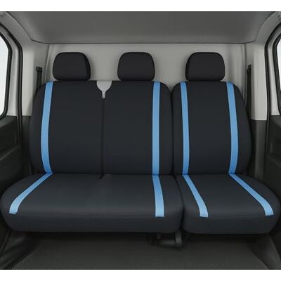 Lupexshop - Housse de Siège Auto Universelle pour Vans et Camions - 3 Places, Noir avec Rayures Bleues Lupexshop - Housse de Siège Auto Universelle pour Vans et Camions - 3 Places, Noir avec Rayures Bleues