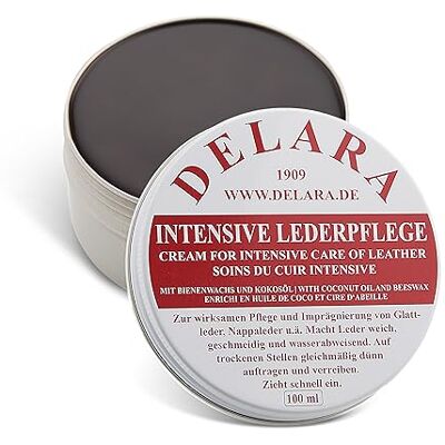 DELARA Soin intensif du cuir 100 ml Imprègne et protège le cuir très efficacement Nouvelle formule huile de coco et cire d'abeille, bronze, L DELARA Soin intensif du cuir 100 ml Imprègne et protège le cuir très efficacement Nouvelle formule huile de coco et cire d'abeille, bronze, L