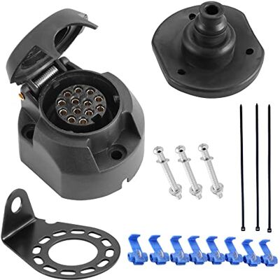 SPARKMOTO Prise remorque 13 Broches Femelle,12V Prise Attelage 13 Broches Femelle étanche,Connecteur Adaptateur Prise pour remorques,caravanes,avec Support de Montage et Joint arrière étanche(SK13S) SPARKMOTO Prise remorque 13 Broches Femelle,12V Prise Attelage 13 Broches Femelle étanche,Connecteur Adaptateur Prise pour remorques,caravanes,avec Support de Montage et Joint arrière étanche(SK13S)