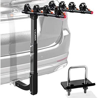 IKURAM R Porte-vélos pour 4 vélos, support double pliable pour voitures, camions, SUV et mini-fourgonnettes avec récepteur d'attelage de 5 cm IKURAM R Porte-vélos pour 4 vélos, support double pliable pour voitures, camions, SUV et mini-fourgonnettes avec récepteur d'attelage de 5 cm
