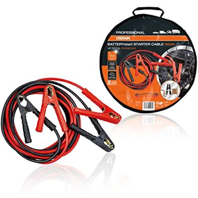 OSRAM PROFESSIONAL STARTER CABLE 900A, Câbles de démarrage pour moteurs à essence et diesel, 12/24V, OSC350, Câble de pontage pour des moteurs ≤7,0L, conducteurs multibrins en cuivre pur, 4,5m OSRAM PROFESSIONAL STARTER CABLE 900A, Câbles de démarrage pour moteurs à essence et diesel, 12/24V, OSC350, Câble de pontage pour des moteurs ≤7,0L, conducteurs multibrins en cuivre pur, 4,5m