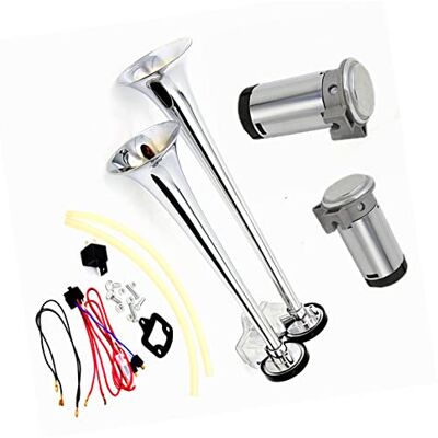 YIYDA Klaxon de voiture Air Horn 165db Klaxon de camion 12V Haut-parleur de Trompette à double tube en zinc chromé argenté avec deux pompes à air Compresseur Car Horn pour 12V camion bateau SUV etc YIYDA Klaxon de voiture Air Horn 165db Klaxon de camion 12V Haut-parleur de Trompette à double tube en zinc chromé argenté avec deux pompes à air Compresseur Car Horn pour 12V camion bateau SUV etc