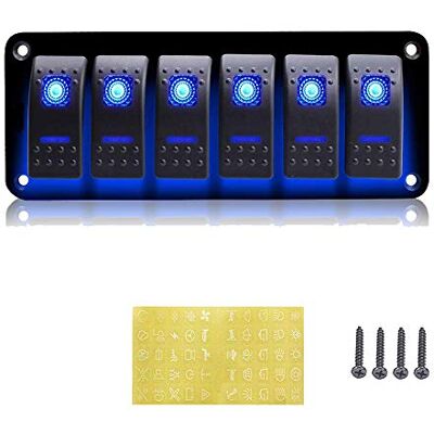 Geloo CT-CARID 12 V 6 Gang Panneau de commutation avec lumière LED Interrupteur à bascule étanche pour voiture, bateau, bateau, caravane, camion, camping-car, véhicules Geloo CT-CARID 12 V 6 Gang Panneau de commutation avec lumière LED Interrupteur à bascule étanche pour voiture, bateau, bateau, caravane, camion, camping-car, véhicules