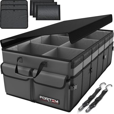 FORTEM Organisateur de Coffre Voiture, Rangement Pliable SUV Multi Compartiments, Accessoires Auto pour Femme Homme, Tissu Oxford 600D, Fond Antidérapant, Sangles de Fixation, Couvercle Souple (85L) FORTEM Organisateur de Coffre Voiture, Rangement Pliable SUV Multi Compartiments, Accessoires Auto pour Femme Homme, Tissu Oxford 600D, Fond Antidérapant, Sangles de Fixation, Couvercle Souple (85L)