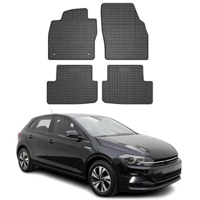 OMAC Lot de 4 tapis de sol en caoutchouc pour VW Polo 2017-2026 Noir Tapis de voiture en caoutchouc, résistants aux intempéries, antidérapants, produits spécifiques au véhicule, imperméables OMAC Lot de 4 tapis de sol en caoutchouc pour VW Polo 2017-2026 Noir Tapis de voiture en caoutchouc, résistants aux intempéries, antidérapants, produits spécifiques au véhicule, imperméables