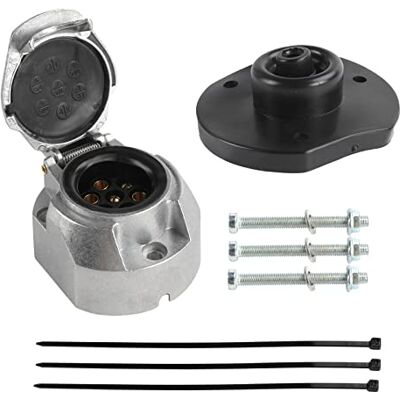 Qiping Kit Prise de Remorque 7 Broches Métal Prise d'attelage 7-Pole Femelle avec Joints étanche, Serre-câble, vis de Fixation Fonte d'aluminium Qiping Kit Prise de Remorque 7 Broches Métal Prise d'attelage 7-Pole Femelle avec Joints étanche, Serre-câble, vis de Fixation Fonte d'aluminium