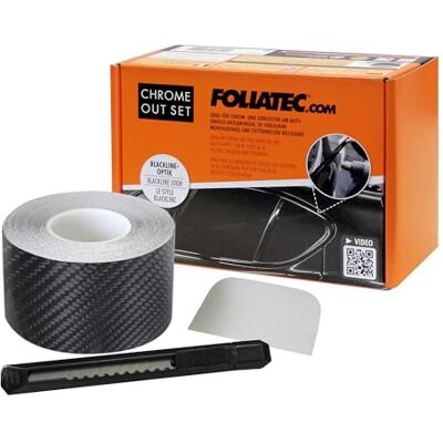 Foliatec Chrome Out Lot de films décoratifs pour habiller les moulures chromées de voiture Carbone brillant 15 m x 5 cm Foliatec Chrome Out Lot de films décoratifs pour habiller les moulures chromées de voiture Carbone brillant 15 m x 5 cm