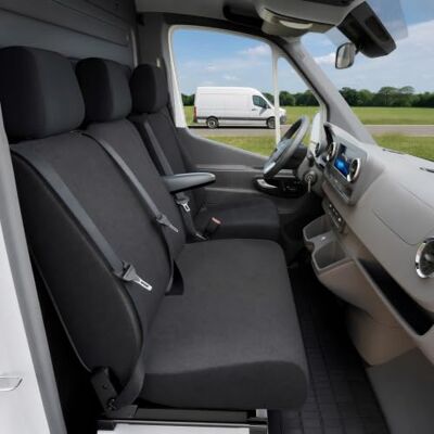 Walser Transporter Housses de siège auto en tissu compatible avec Mercedes Sprinter, VW LT, 1 siège individuel à l'avant (évidement accoudoir) & banquette double à l'avant Walser Transporter Housses de siège auto en tissu compatible avec Mercedes Sprinter, VW LT, 1 siège individuel à l'avant (évidement accoudoir) & banquette double à l'avant