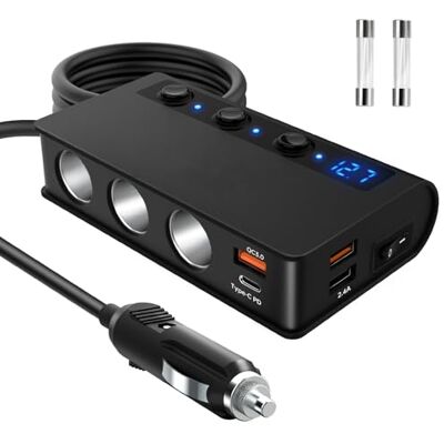 YONGYAO 180W QC 3.0 Chargeur Voiture USB multiprise Allume Cigare 3 Voies PD C 18W Distributeur Adaptateur 12V/24V 2 QC 3.0 USB Ports 1 Type-C quick charging car charger pour GPS Dash Cam Tablette Phone YONGYAO 180W QC 3.0 Chargeur Voiture USB multiprise Allume Cigare 3 Voies PD C 18W Distributeur Adaptateur 12V/24V 2 QC 3.0 USB Ports 1 Type-C quick charging car charger pour GPS Dash Cam Tablette Phone