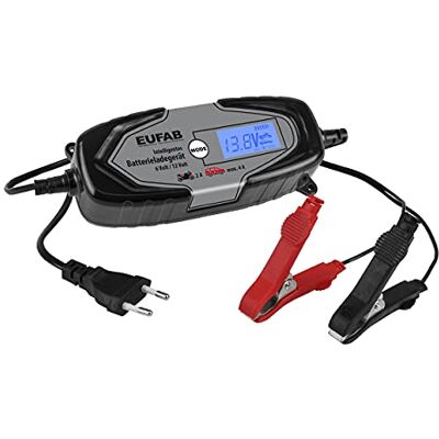 EUFAB Chargeur de batterie intelligent 6/12 V 4 A, également pour batteries au lithium 16647, chargeur de voiture, 23 cm, noir/gris EUFAB Chargeur de batterie intelligent 6/12 V 4 A, également pour batteries au lithium 16647, chargeur de voiture, 23 cm, noir/gris